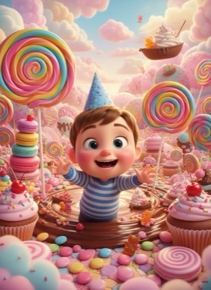 Birthday invitation template for a boy — Sweets, 1–2 years