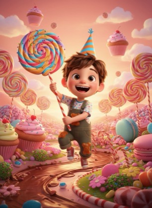 Birthday invitation template for a boy — Sweets, 3–6 years