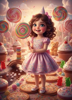 Birthday invitation template for a girl — Sweets, 3–6 years