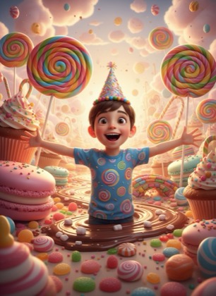 Birthday invitation template for a boy — Sweets, 7–12 years