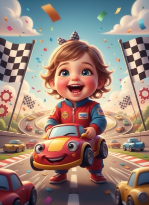 Birthday invitation template for a girl — Race cars, 1–2 years