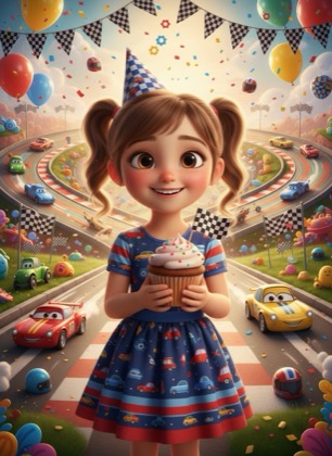 Birthday invitation template for a girl — Race cars, 3–6 years
