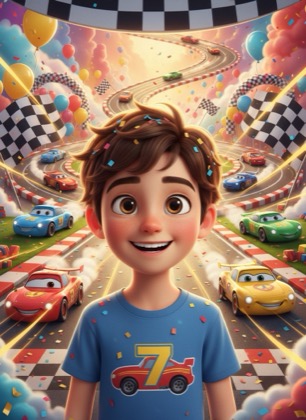 Birthday invitation template for a boy — Race cars, 7–12 years