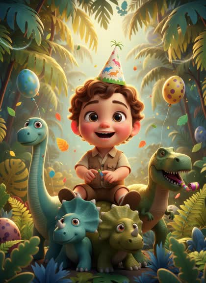 Birthday invitation template for a boy — Dinosaurs, 1–2 years