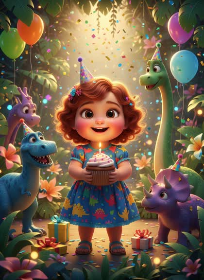 Birthday invitation template for a girl — Dinosaurs, 1–2 years