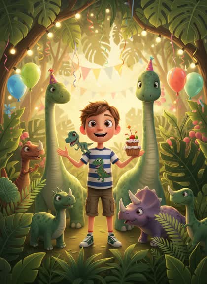 Birthday invitation template for a boy — Dinosaurs, 7–12 years