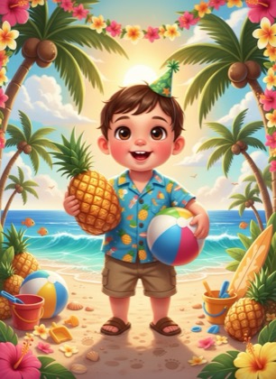 Birthday invitation template for a boy — Hawaii, 1–2 years