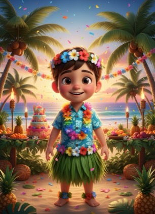 Birthday invitation template for a boy — Hawaii, 3–6 years