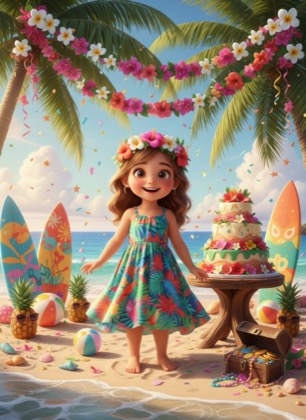 Birthday invitation template for a girl — Hawaii, 3–6 years