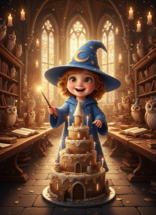 Birthday invitation template for a girl — Magic school, 1–2 years