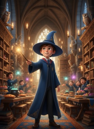 Birthday invitation template for a boy — Magic school, 7–12 years