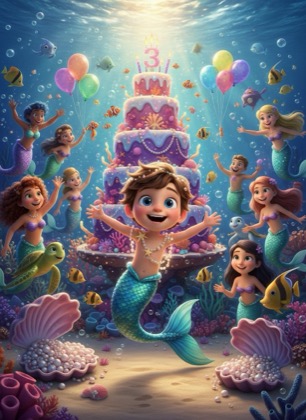 Birthday invitation template for a boy — Mermaid, 3–6 years