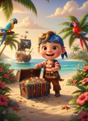 Birthday invitation template for a boy — Pirates, 1–2 years