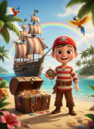 Birthday invitation template for a boy — Pirates, 3–6 years