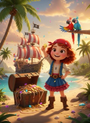 Birthday invitation template for a girl — Pirates, 3–6 years