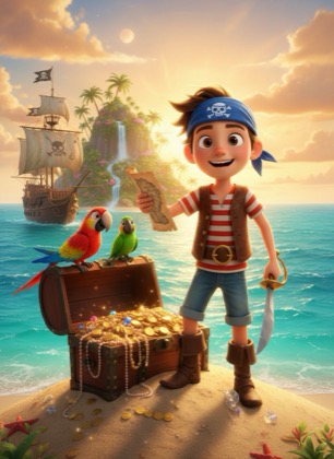 Birthday invitation template for a boy — Pirates, 7–12 years