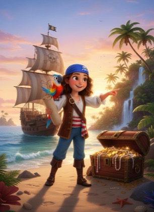 Birthday invitation template for a girl — Pirates, 7–12 years