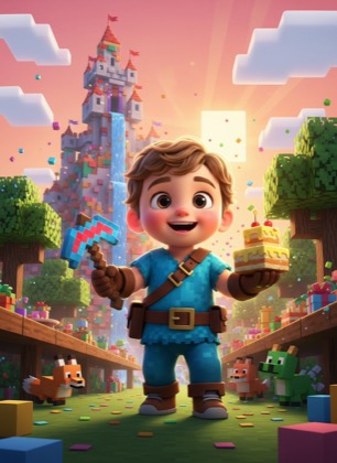 Birthday invitation template for a boy — Pixel world, 1–2 years