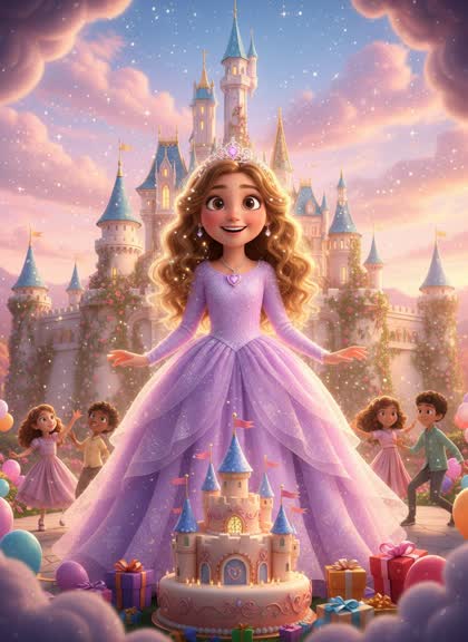 Birthday invitation template for a girl — Princess, 7–12 years