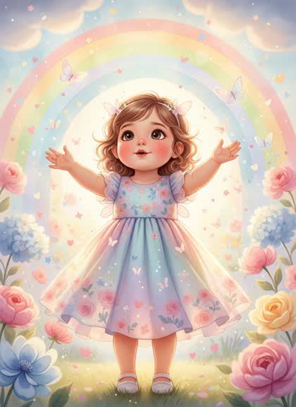 Birthday invitation template for a girl — Rainbow, 1–2 years