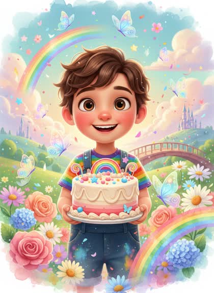 Birthday invitation template for a boy — Rainbow, 3–6 years