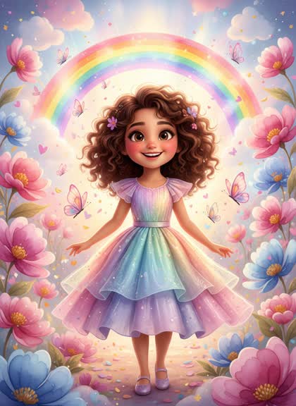 Birthday invitation template for a girl — Rainbow, 3–6 years