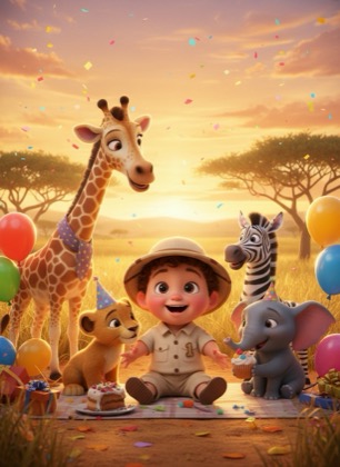 Birthday invitation template for a boy — Safari, 1–2 years
