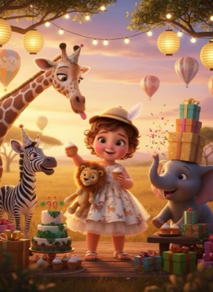 Birthday invitation template for a girl — Safari, 1–2 years