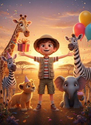 Birthday invitation template for a boy — Safari, 7–12 years