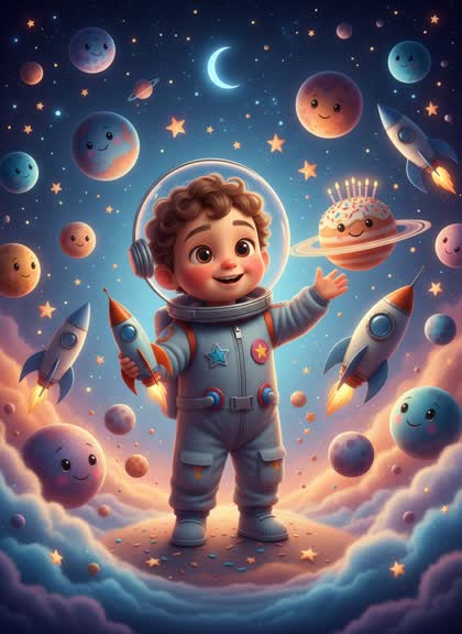 Birthday invitation template for a boy — Space, 1–2 years