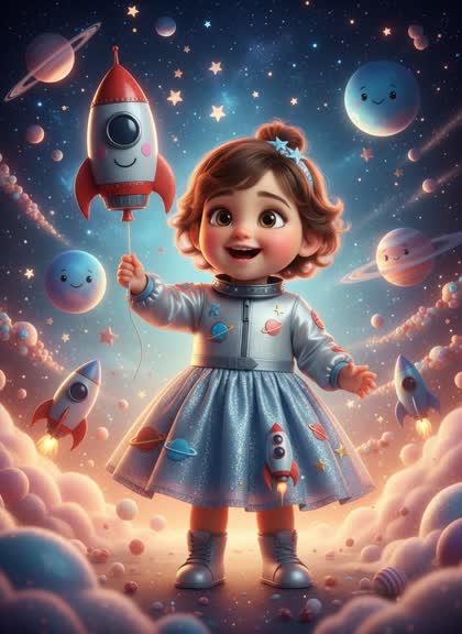 Birthday invitation template for a girl — Space, 1–2 years