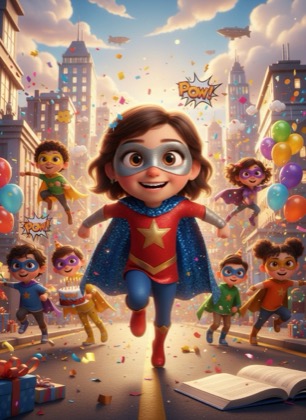 Birthday invitation template for a girl — Superheroes, 3–6 years