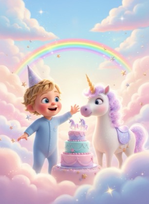 Birthday invitation template for a boy — Unicorn, 1–2 years