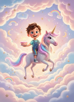 Birthday invitation template for a boy — Unicorn, 3–6 years