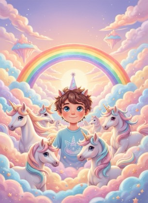 Birthday invitation template for a boy — Unicorn, 7–12 years