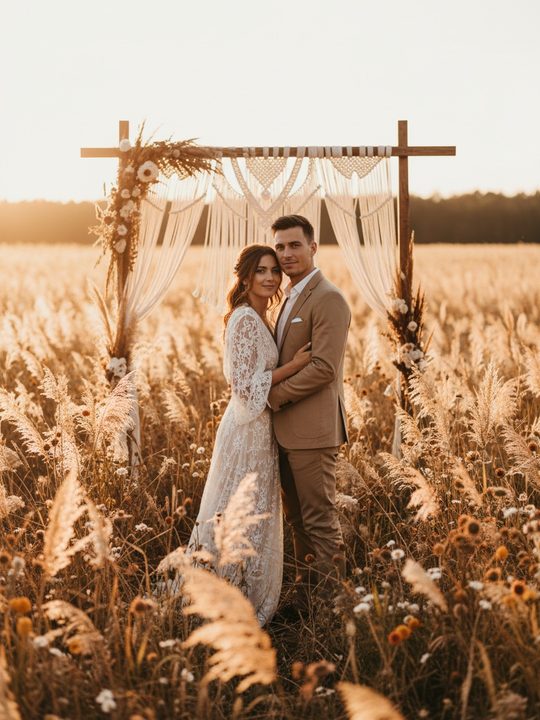 A sample AI invitation cover — Boho in a field